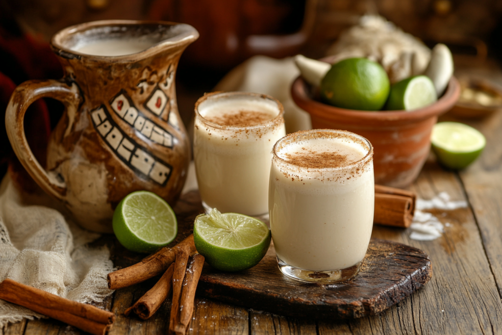 Traditional Mexican beverages displayed on a table