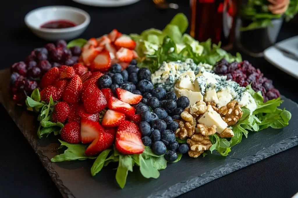 Salad with berries, nuts, and mixed greens.